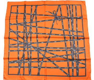 Hermes Scarf Bolduc by Jean Louis Dumas Silk 90 cm ribbon orange Carre 35" RA77
