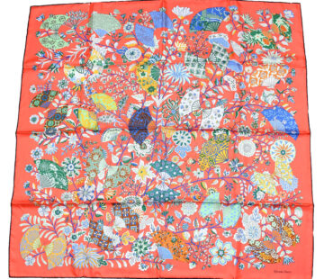 Hermes Scarf Fleurs et papillons de Tissus 90 cm silk orange pink Carre flower 35"