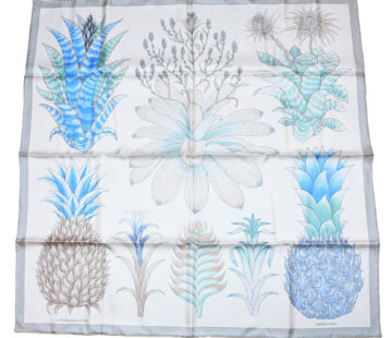 Hermes Scarf Index Bromeliaceae 90 cm silk gray blue Carre pineapple flower 35"