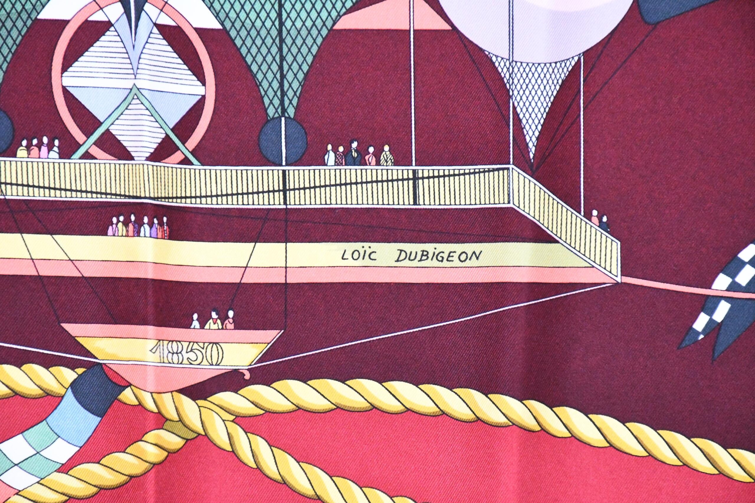 Hermes Scarf Les Folies Du Ciel 90 cm silk wine red Carre air balloon ship 35 AUC29150_1121 (12)