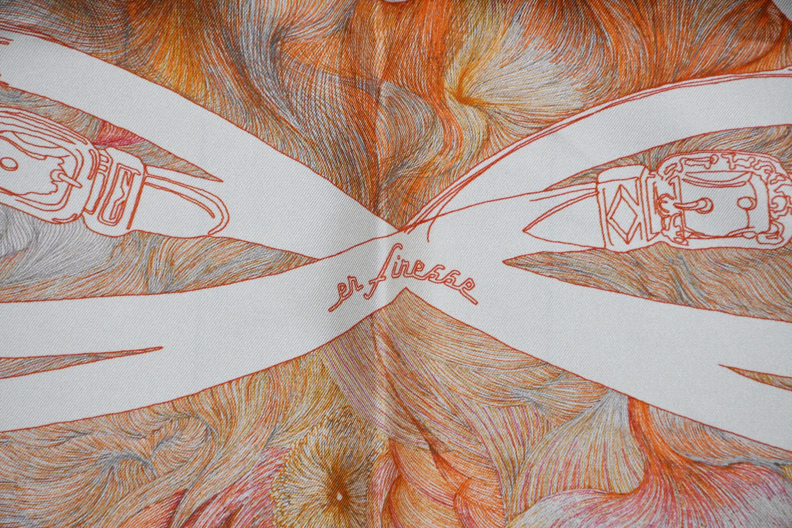 Hermes Scarf Brides de Gala en FINESSE 90 cm silk orange Carre 35 AUC18073_0108 (12)