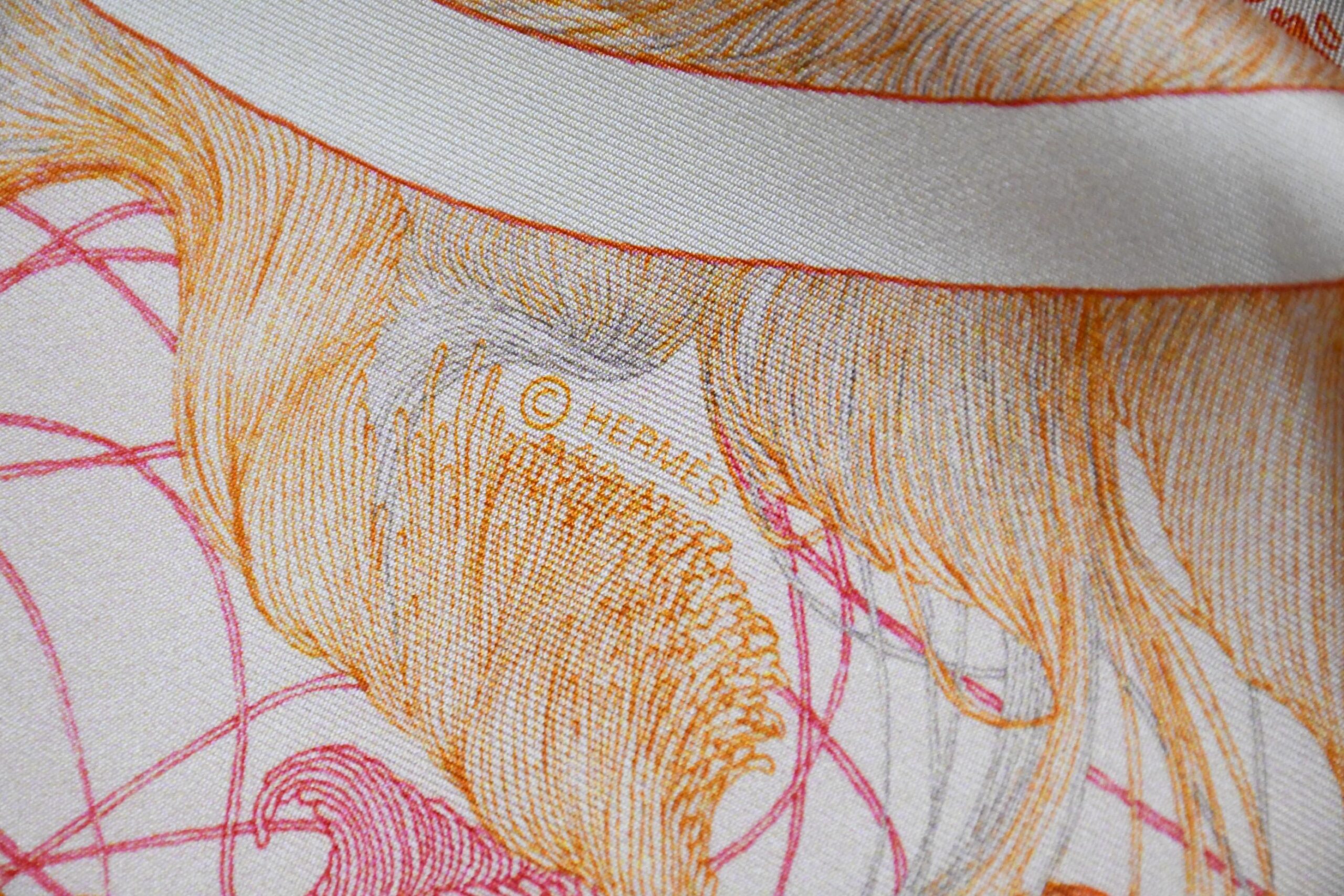 Hermes Scarf Brides de Gala en FINESSE 90 cm silk orange Carre 35 AUC18073_0108 (13)