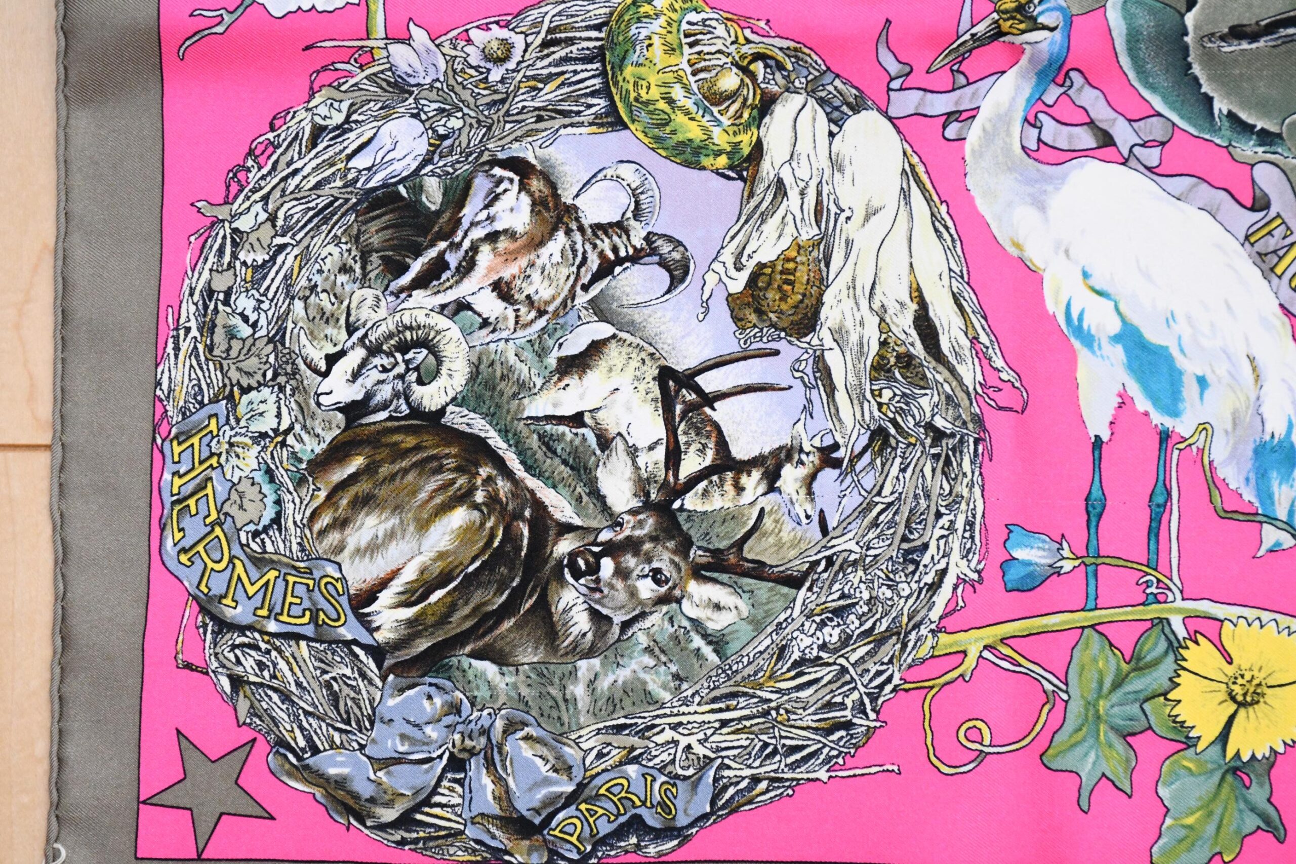 Hermes Scarf Faune Et Flore Du Texas Wildlife 90 cm by Kermit Oliver silk pink gray animal Carre 35 AUC47223_1211 (14)