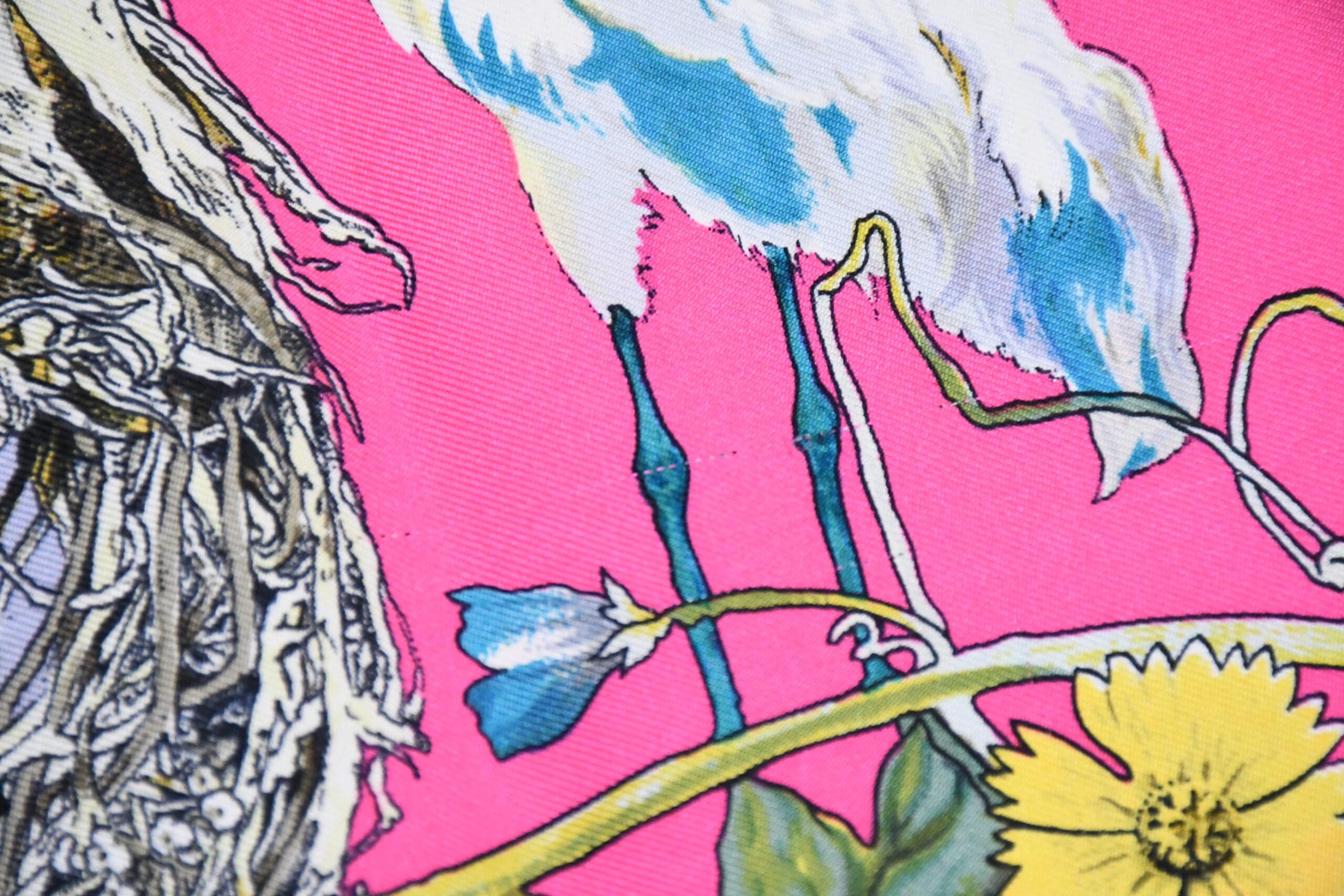 Hermes Scarf Faune Et Flore Du Texas Wildlife 90 cm by Kermit Oliver silk pink gray animal Carre 35 AUC47223_1211 (17)