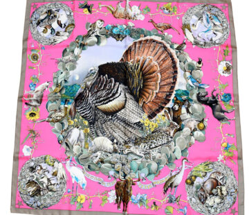 Hermes Scarf Faune Et Flore Du Texas Wildlife 90 cm by Kermit Oliver silk pink gray