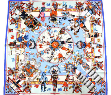 Hermes Scarf Kachina by Kermit Oliver 90 cm silk light blue Carre 35" AUC03