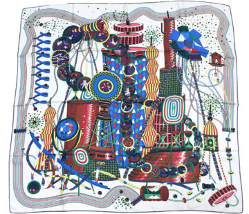 Hermes Scarf Le Laboratoire Du Temps 90 cm silk white Carre 35"