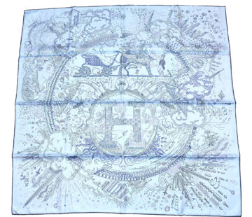Hermes Scarf Please Hold The Line 90 cm silk blue Carre phone horse 35"