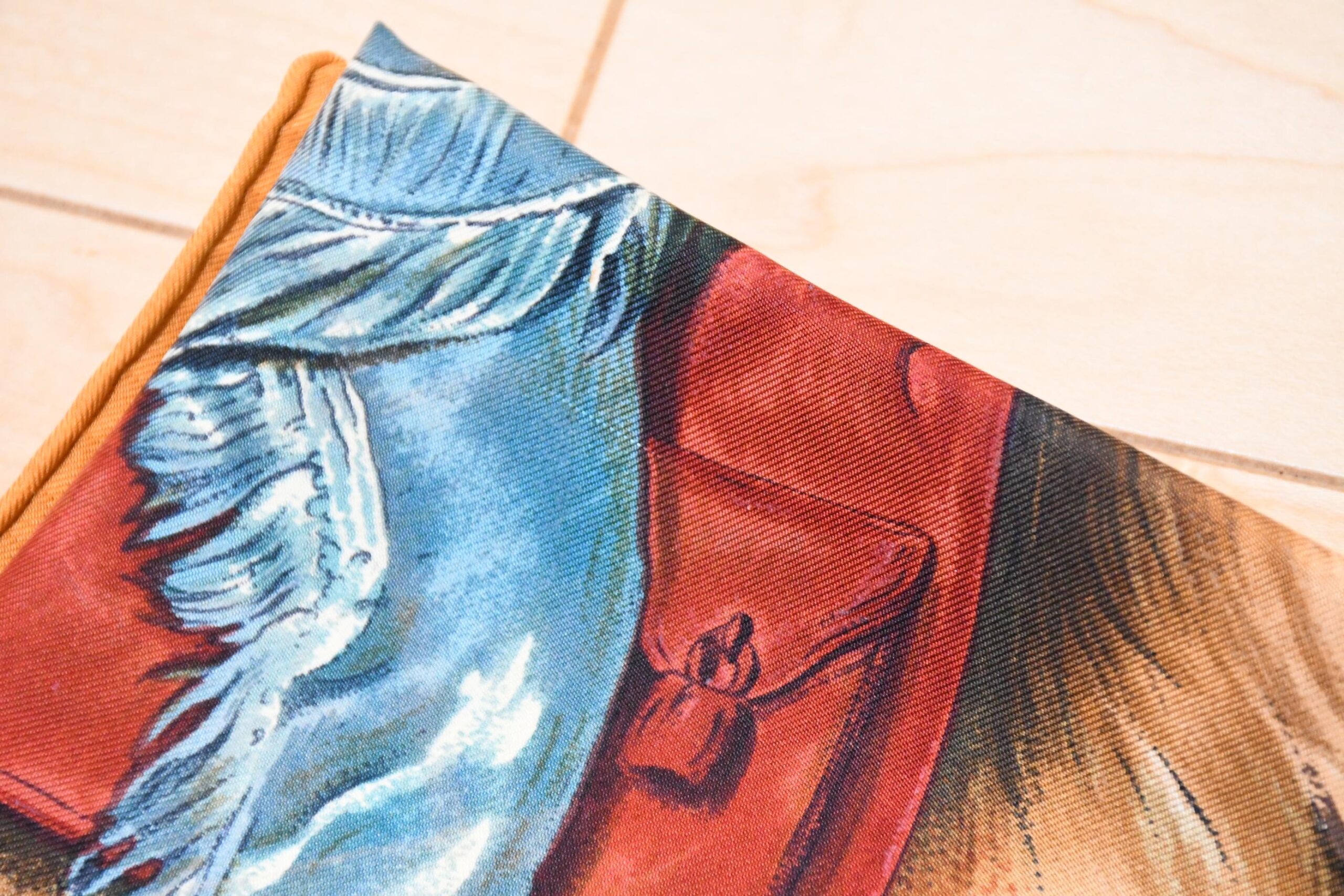 Hermes Scarf The Pony Express by Kermit Oliver 90 cm silk brown camel Carre post 35 APR64215_1202 (21)