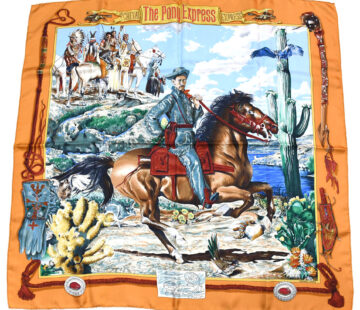 Hermes Scarf The Pony Express by Kermit Oliver 90 cm silk brown camel Carre A041