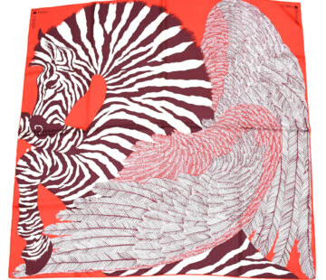 Hermes Scarf Zebra Pegasus 90 cm silk red Carre pegase horse 35"
