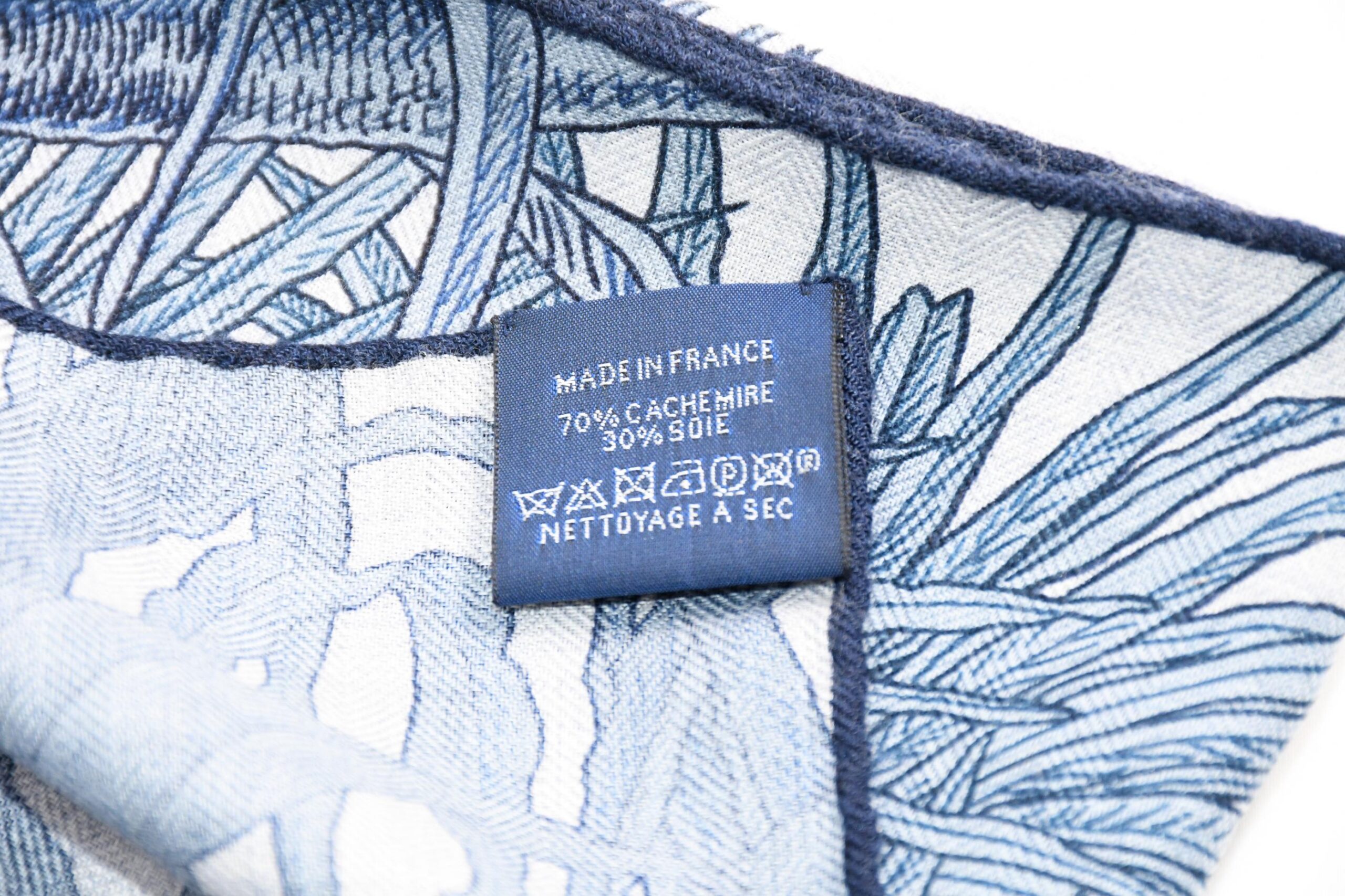 Hermes Shawl All'Orto Botanico di Palermo 140 cm Cashmere silk scarf stole botanical flower blue 56 ECO134200_0109 (3)