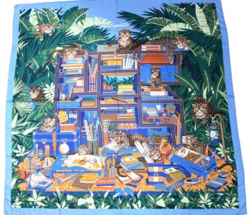 Hermes Shawl Les 12 Leopards 140 cm Cashmere silk scarf stole book forest 56"