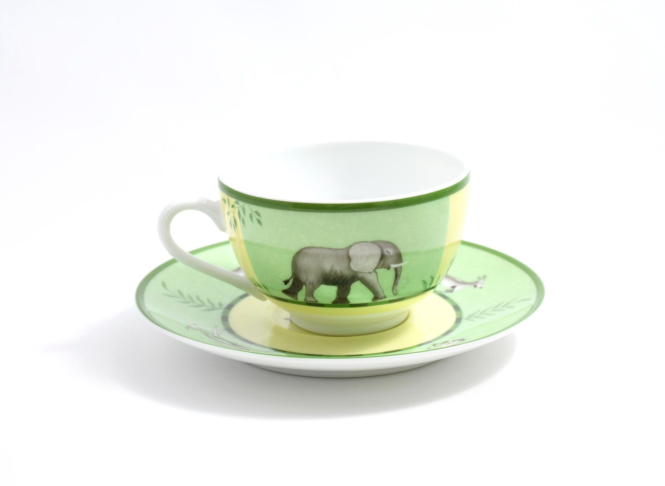 Hermes Africa Tea Cup and Saucer 2 set Green porcelain animal
