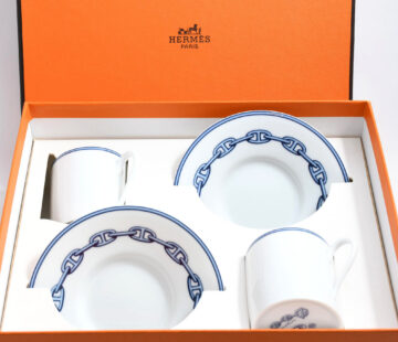Hermes Chaine D'ancre Demitasse Cup and Saucer 2 Set blue tableware Espresso