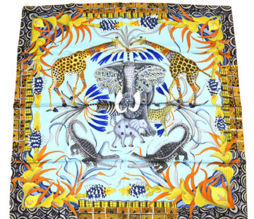 Hermes Scarf La Marche du Zambeze 90 cm silk yellow Carre elephant river 35"