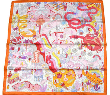 Hermes Scarf Splash Park 90 cm silk orange Carre water fish sea 35"